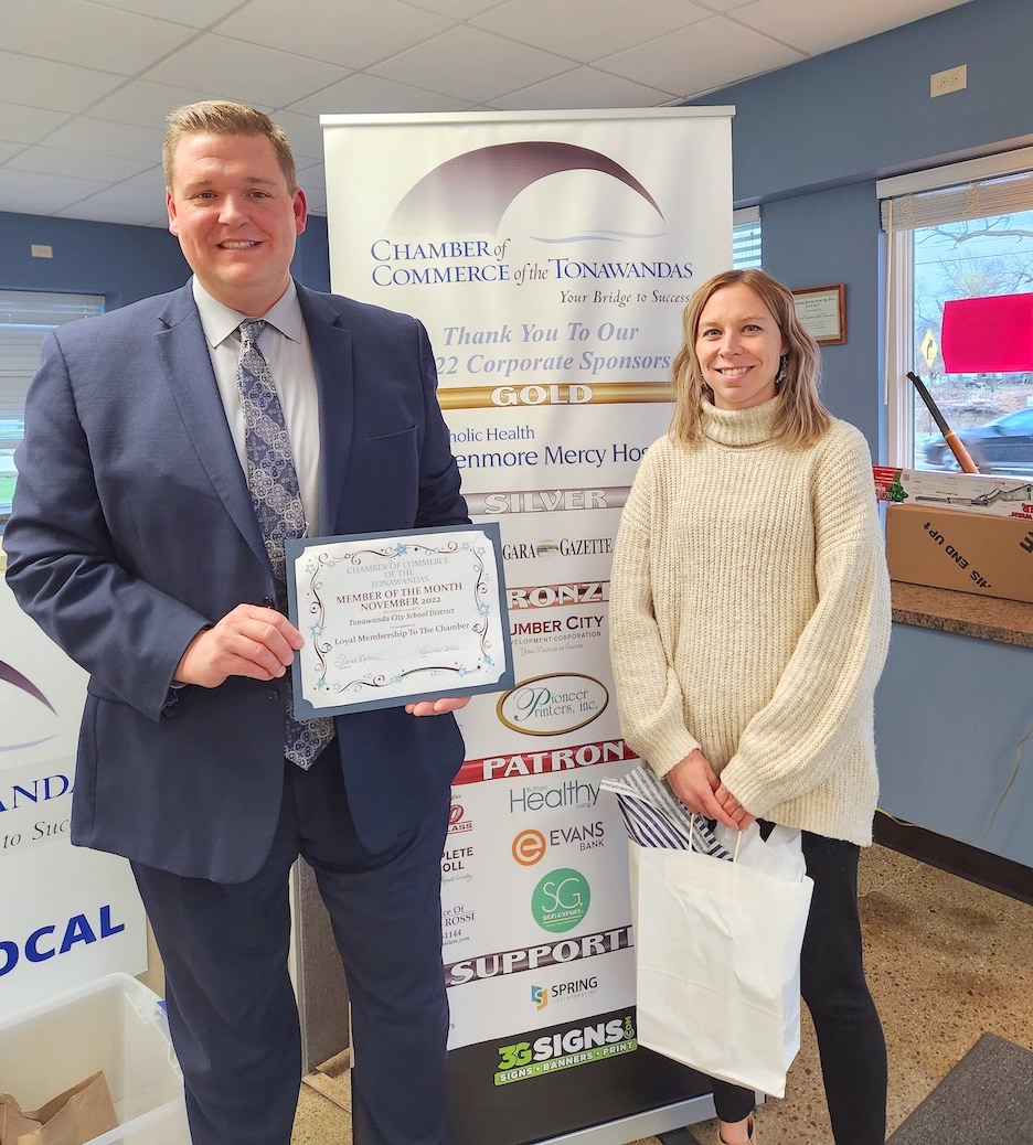 Pictured, from left: Timothy A. Oldenburg, Ed.D., superintendent of the Tonawanda City School District; and Kristin Schmutzler, School Board president. (Submitted photo)
