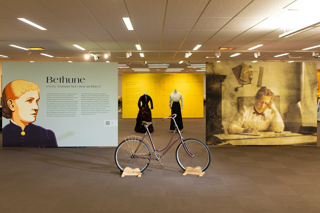 Louise Blanchard Bethune, a women's fitness pioneer as well as a barrier-breaking professional, was the first woman in Buffalo to own a bicycle. A period bike similar to what she would have ridden is among the many items on display. (Photo: Douglas Levere // University at Buffalo)