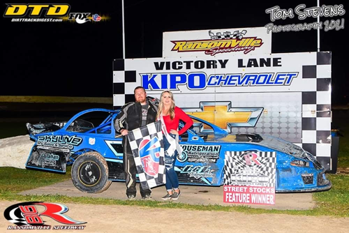 Josh Pangrazio won the Mateo Hope Memorial for the Street Stocks Friday night at Ransomville Speedway (Photo by Tom Stevens)