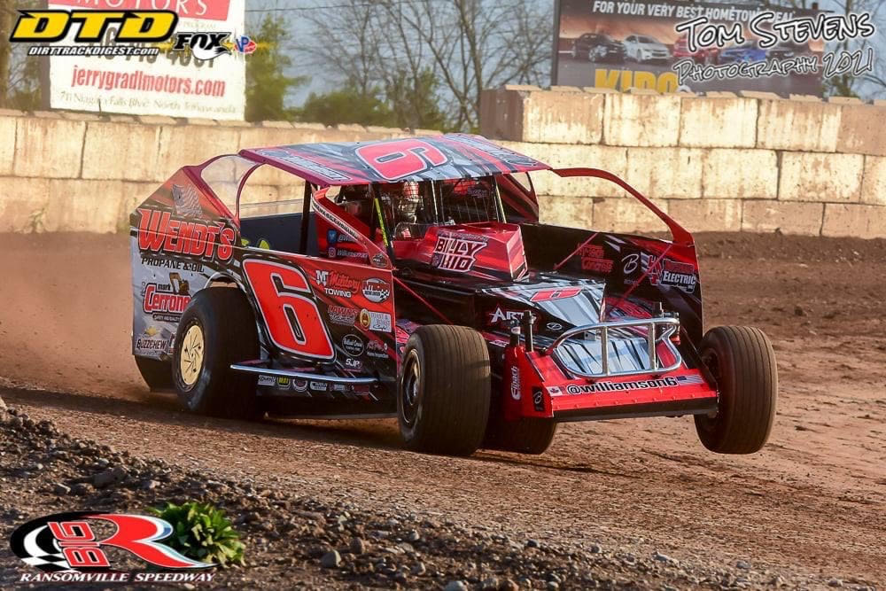 Reigning Super DIRTcar Series champion Mat Williamson racing in 2021 at Ransomville. (Photo by Tom Stevens)
