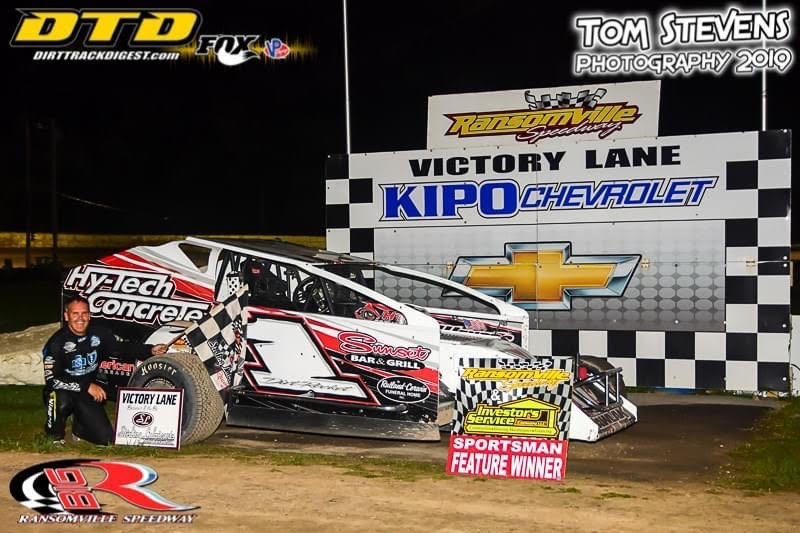 Scott Kerwin celebrating a win in September of 2019 at Ransomville (Photo by Tom Stevens, provided by Ransomville Speedway)