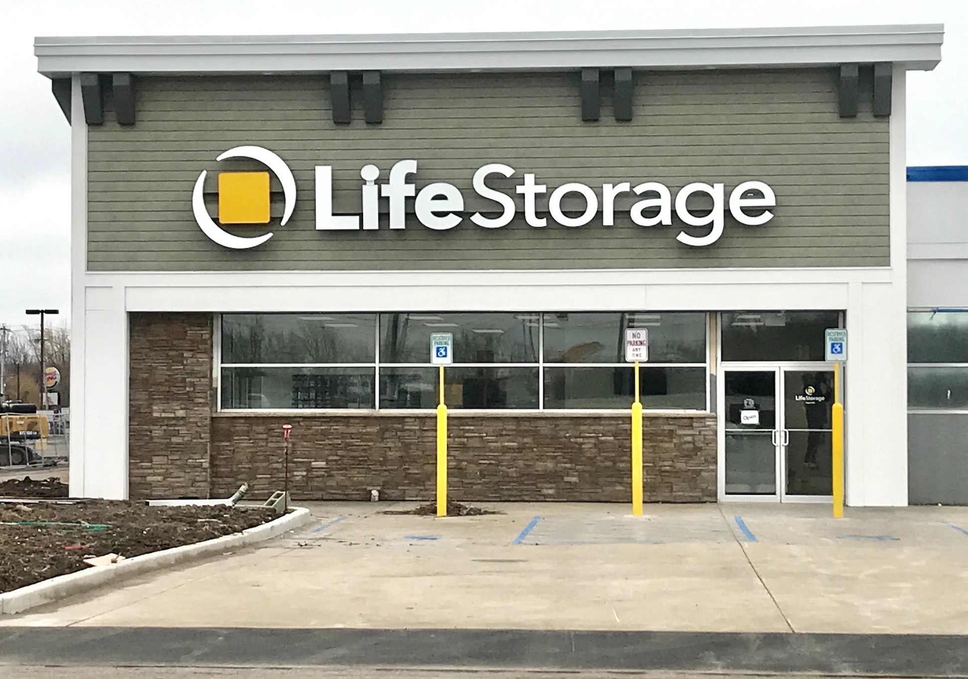 An exterior view of Life Storage entry facing Packard Road. (Photo courtesy of Granger Development)