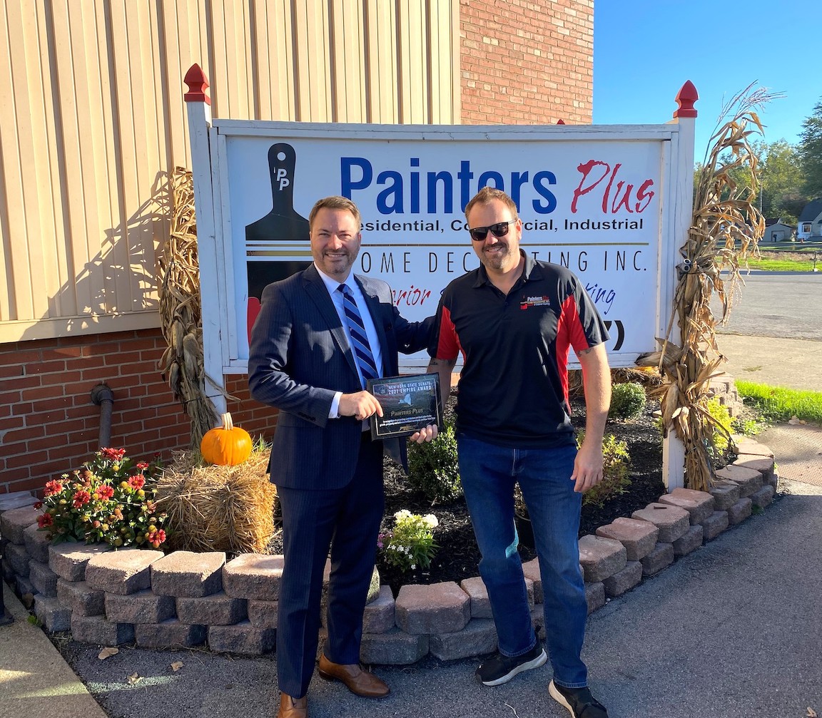 Sen. Rob Ortt recognizes Painters Plus Home Decorating as Senate District 62 `Small Business of the Month` for October. He is shown with owner Jesse Gooch.