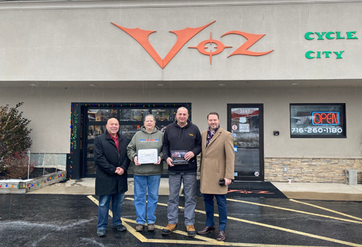 Sen. Rob Ortt and Assemblyman Angelo J. Morinello recognize Voz Cycle City with the Senate District 62 Small Business of the Month Award. From left: Morinello, Carol Vosburgh, Terry Vosburgh and Rob Ortt. (Submitted photo)