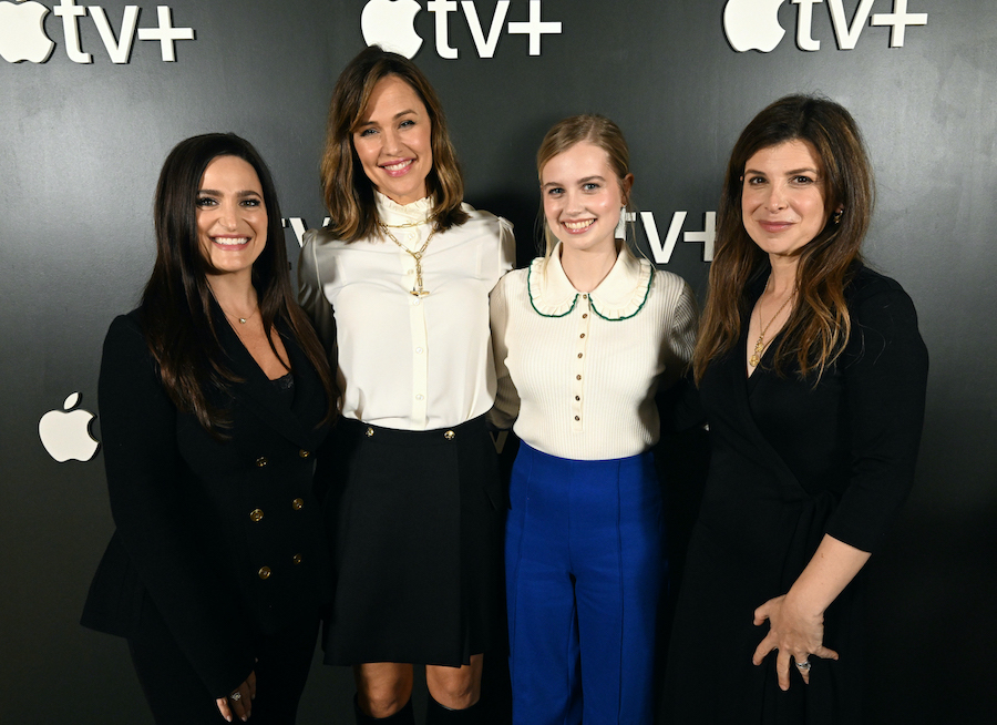 Executive Producer Lauren Neustadter, with Jennifer Garner and Angourie Rice, and co-creator/Executive Producer/novel author Laura Dave, from `The Last Thing He Told Me` at the Apple TV+ 2023 Winter TCA Tour at The Langham Huntington Pasadena. (Photo courtesy of EPK.TV).