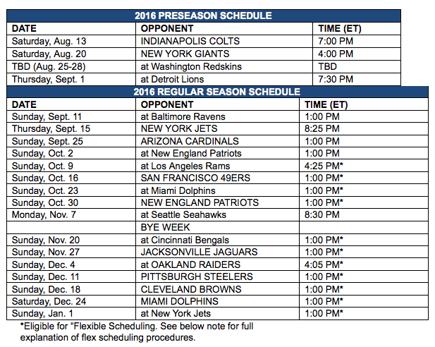 Buffalo Bills announce 2016 schedule