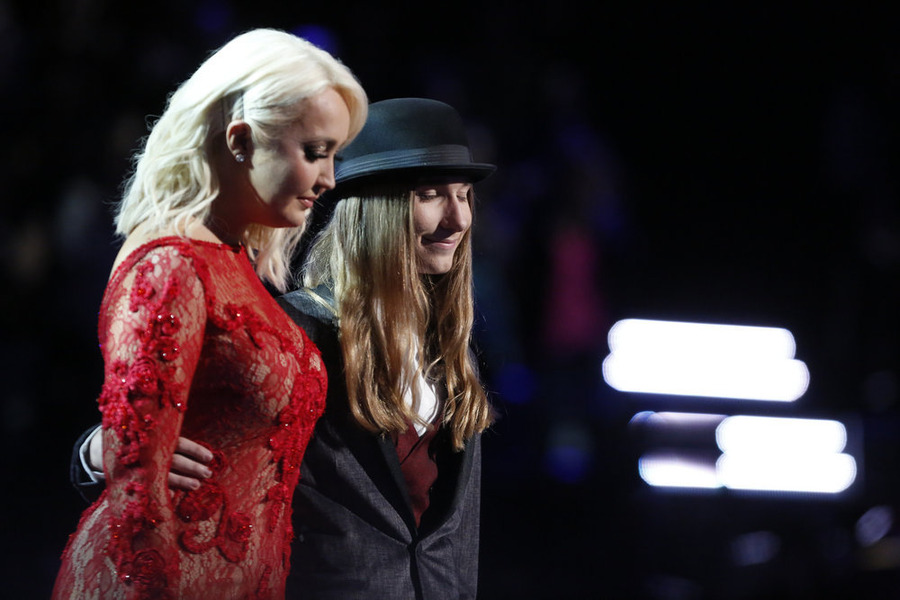 `The Voice`: Pictured, from left: Meghan Linsey and Sawyer Fredericks. (NBC photo by Trae Patton) 