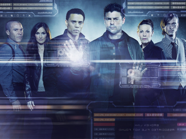 `Almost Human`: Pictured, from left, are stars Michael Irby, Minka Kelly, Michael Ealy, Karl Urban, Lilli Taylor and Mackenzie Crook. `Almost Human` premieres Monday, Nov.4 (8 p.m.), on FOX. (Fox Broadcasting Co. photo by Justin Stephens)