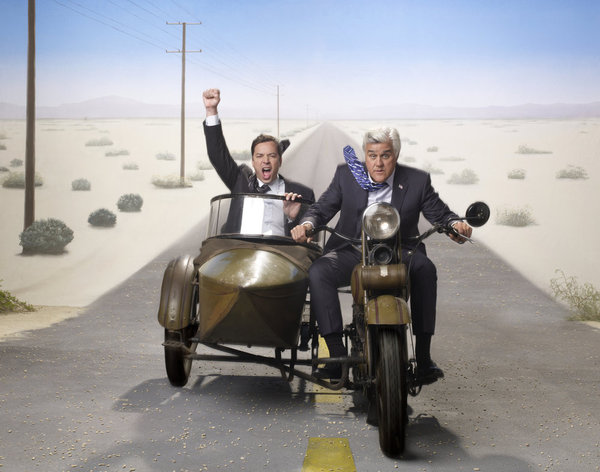 `The Tonight Show with Jay Leno` (Season 2010) Pictured from left are Jimmy Fallon and Jay Leno. (NBC photo by Andrew Eccles/© NBC Universal Inc.)