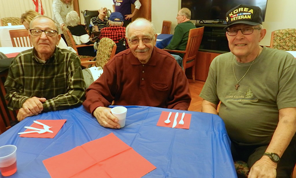 Pictured, from left, are three U.S. Navy veterans: Vito Alongi and Steve LaBarber of Lewiston, and Pete Fatouros of the Town of Niagara.