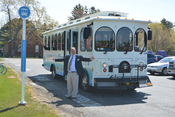 Assemblyman Ceretto stands in front of the Discover Niagara Shuttle during a stop at Old Fort Niagara. (Photos by Lauren Zaepfel)