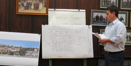 William Paladino explains his plaza plan to the Village of Lewiston Planning Board. (photo by Joshua Maloni)
