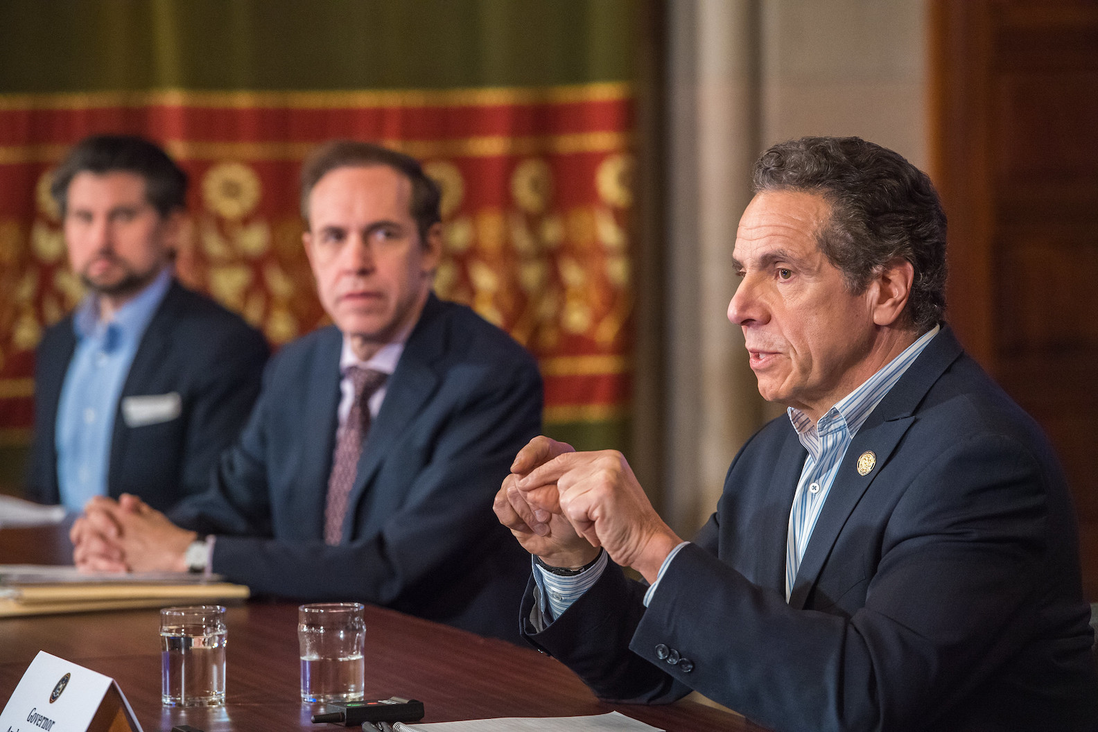 Gov. Andrew Cuomo delivers his daily press briefing on coronavirus in the Red Room of Capitol (Photo by Darren McGee/Office of Gov. Andrew M. Cuomo)