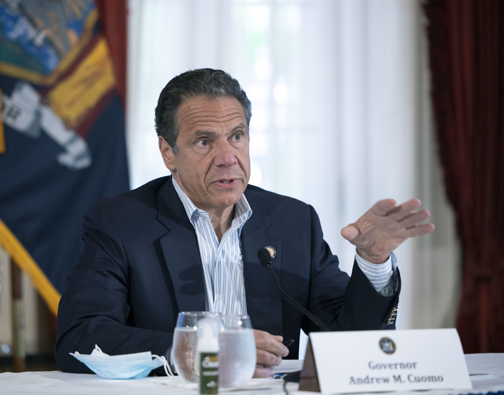 Gov. Andrew Cuomo provides a coronavirus update during a press conference Saturday at the executive mansion. (Photo by Mike Groll/Office of Gov. Andrew M. Cuomo)