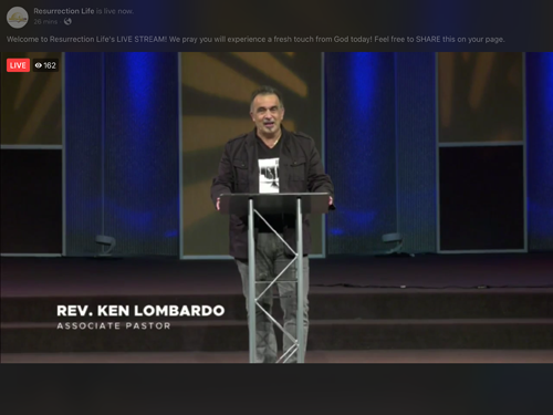 The Rev. Ken Lombardo of Resurrection Life Church delivers an online message Sunday morning via social media.
