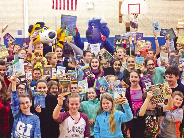 Kaegebein Elementary School children read during a read-a-thon April 7 in support of the GI Challenge, a fundraiser for Children's Hospital, and afterward, the school had a visit from Buffalo Sabres mascot Sabretooth and Buffalo Bills mascot Billy Buffalo.