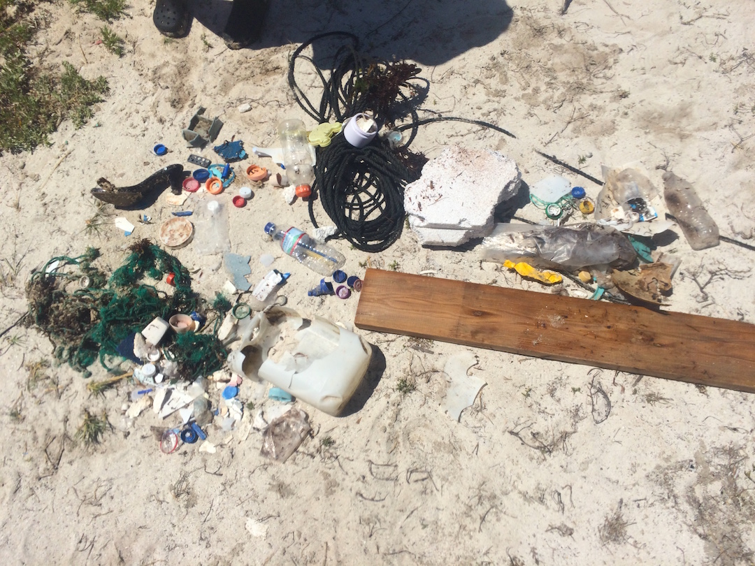 The result of approximately 20 minutes of beach cleanup at Bahia Honda State Park by the ecology students.