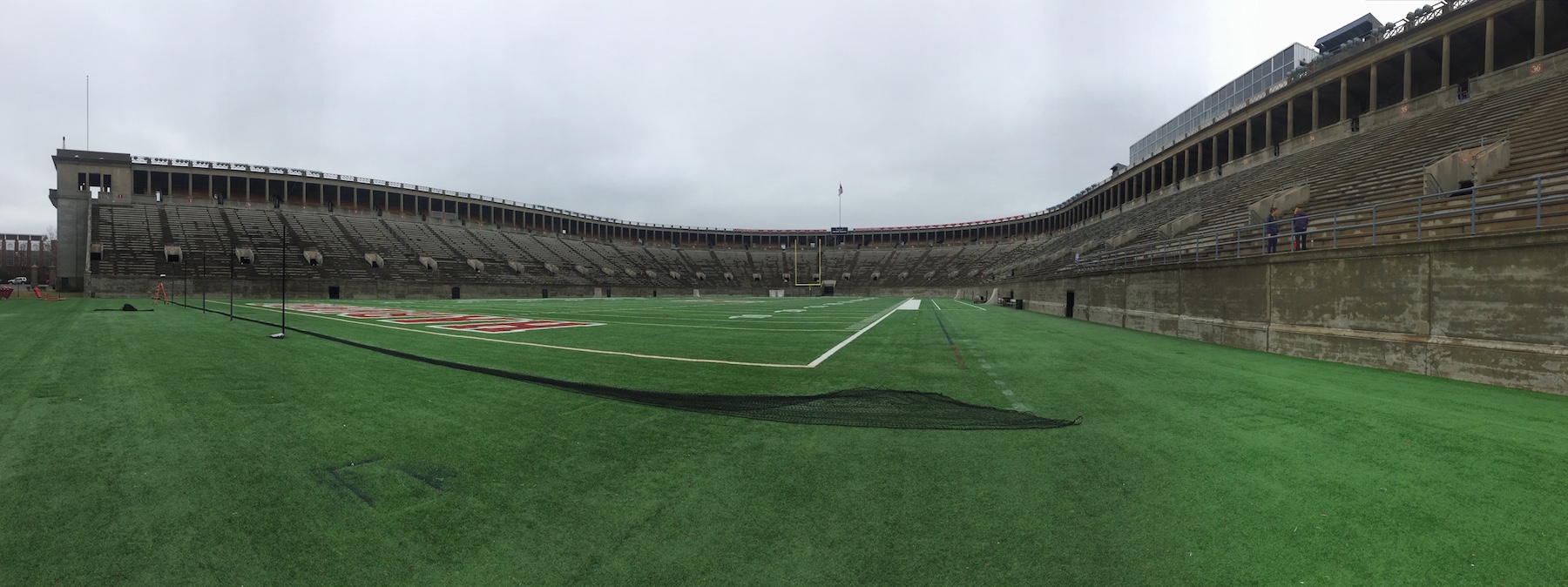 View of Harvard Stadium from the back-end zone before they took the field for the tour.