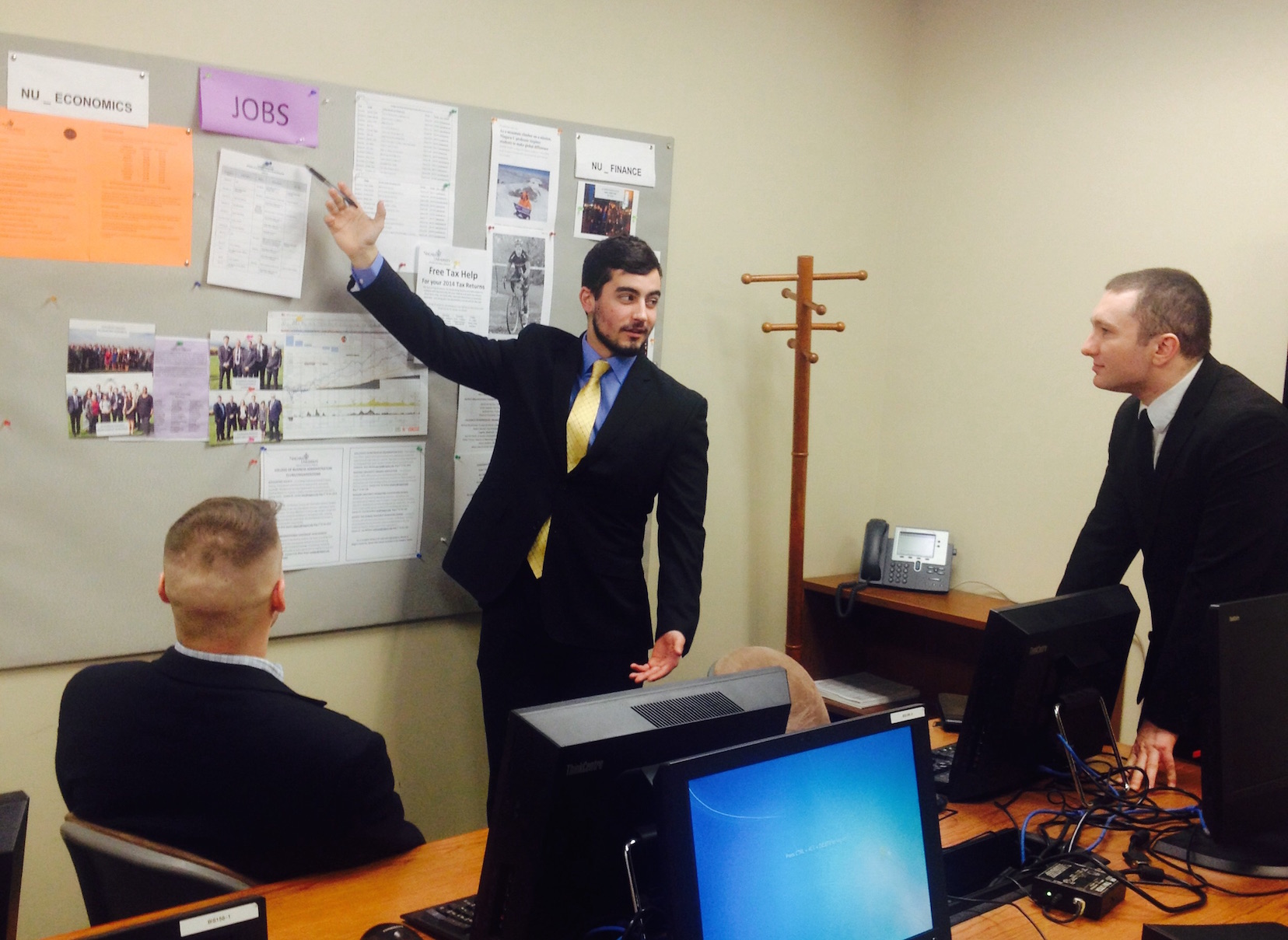`Niagara students discussing the President's State of the Union Address in Bisgrove Hall`
From Left to Right- Soph. Jake Cary, Fresh. Alex Daddone, Jun. Casey Rebovich.
