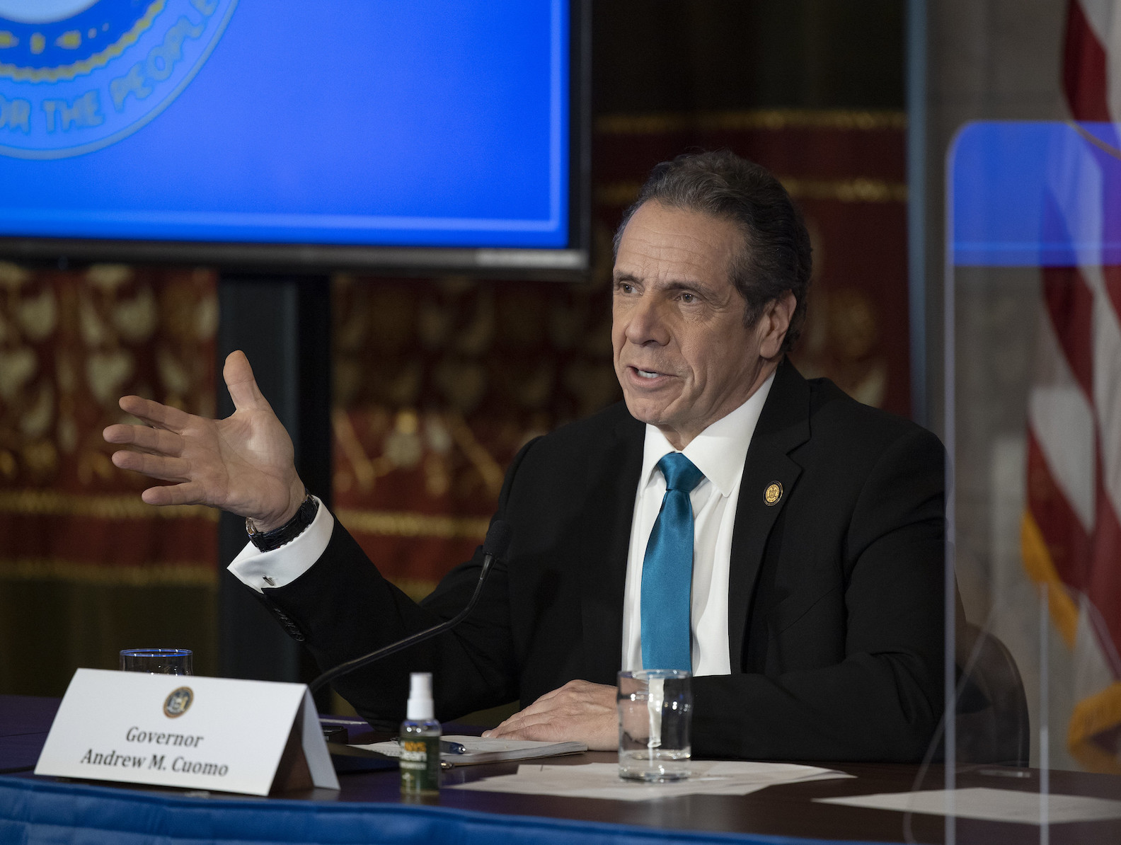 Gov. Andrew Cuomo provides a coronavirus update from the Red Room at the State Capitol on Feb. 19. (Photo by Mike Groll/Office of Gov. Andrew M. Cuomo)