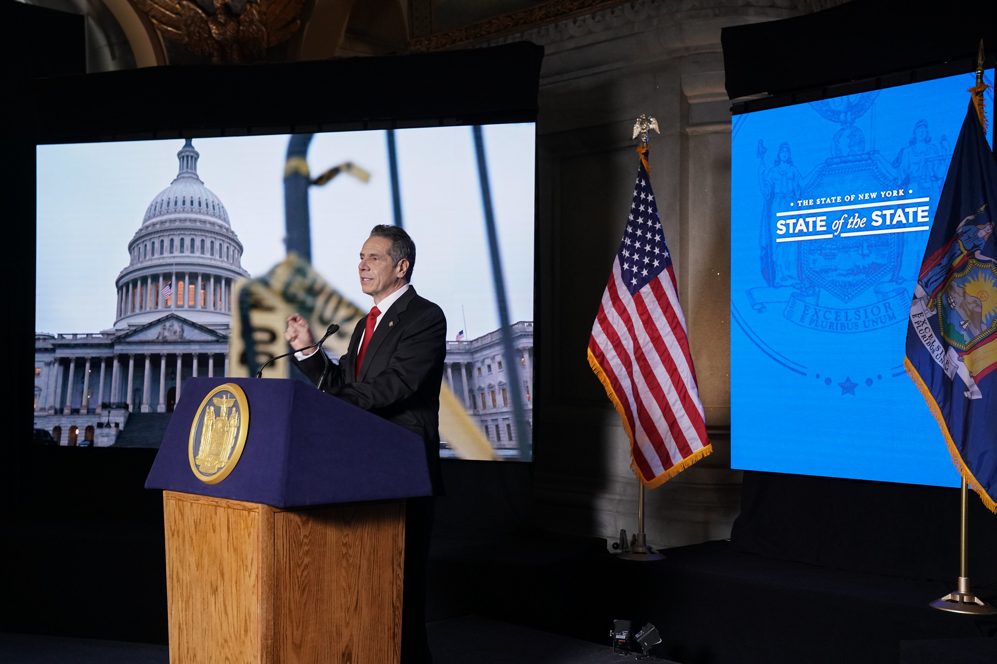 Gov. Andrew Cuomo delivers his 2021 State of the State address. (Photo by Don Pollard/Office of Gov. Andrew M. Cuomo)