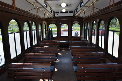The inside of a trolley.