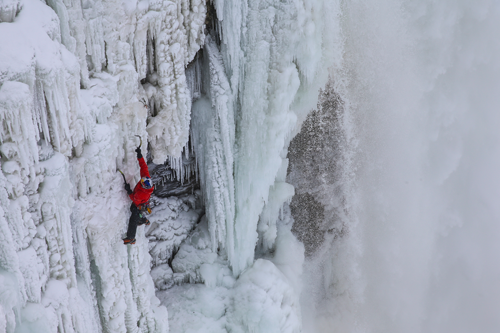 Will Gadd ice climbs the first ascent of Niagara Falls on Jan. 27, 2015. (Photo © Red Bull Media House)