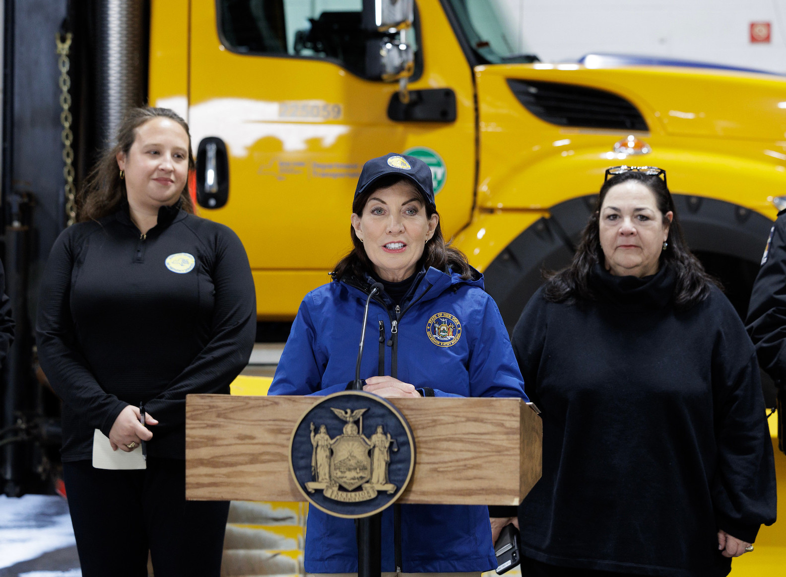 Gov. Kathy Hochul addresses the media and surveys areas south of Buffalo that have been hit heavy by lake-effect snow for the past few days. (Photo by Mike Groll/Office of Gov. Kathy Hochul)