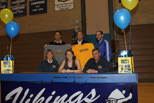 Grand Island Vikings soccer player Stephanie Senn signed a national letter of intent to attend Kent State University on a Division I athletic scholarship during a ceremony last Thursday at Grand Island High School. (photo by Larry Austin) 