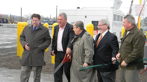 Pictured from left, Modern COO Gary Smith, Rick Washuta (Modern owner, president), State Sen. George Maziarz, Francis J. Murray Jr. (president and CEO of NYSERDA) and Town of Lewiston Supervisor Steve Reiter at the ribbon-cutting for Modern's new CNG fueling station. 