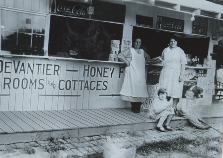 Pictured, from left, is Bertha and Lily DeVantier standing, and Hilda and Frank DeVantier siting in front of them. This photo was taken a few years after the stand had opened up.