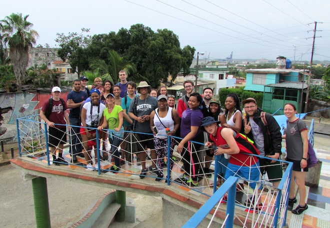 Niagara University students and faculty members are pictured in Muraleando, a cultural center in Cuba where the group performed community service.