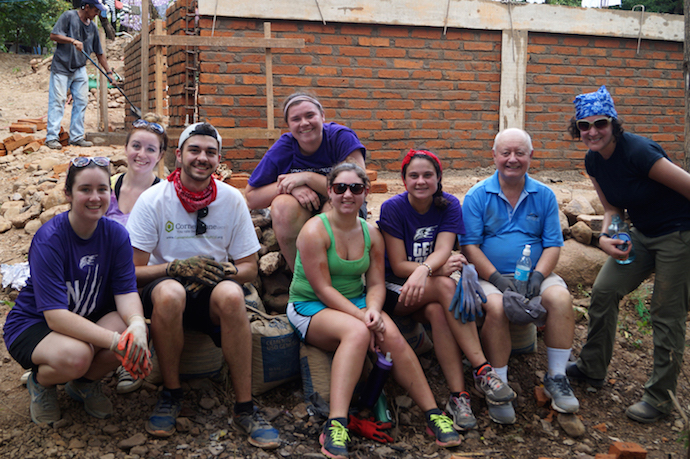 NU students, from left, Rachel Bailey, Amy Wnuk, Jake Eberth, Kelly Fitzpatrick, Briana Neale and Selena Cerra spent a week of their winter break building a home for a poor family in Nicaragua. They were accompanied by the Rev. Vincent O'Malley, C.M., and Dr. Abigail Levin.